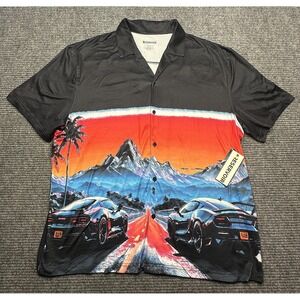 Reservoir Shirt Mens Large Multicolor Car Racing Button Front Stretch Quick‎ Dry